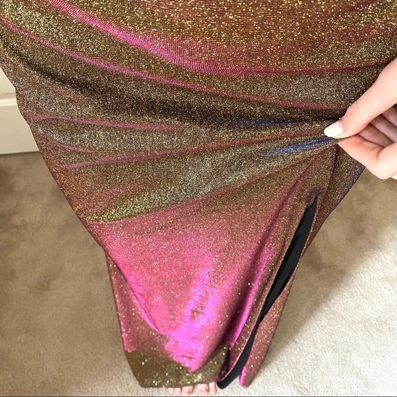 Prom Formal Dress Gown Bodycon Bronze Pink Shimmer by Stacy Sklar - Picture 9 of 13